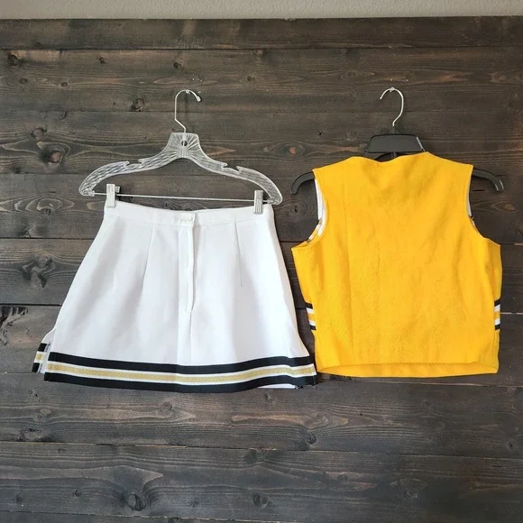 Vtg VARSITY School Cheerleader Uniform Top Skirt Cheer Costume XLY 9-13 Yellow - Picture 4 of 13